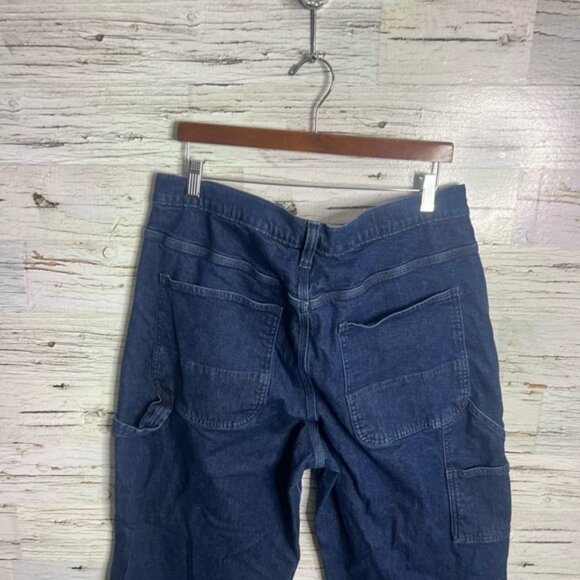 Gap Mid Rise '90s Loose Cargo Jeans carpenter pant raw hem blue 33 16Short - Picture 6 of 7